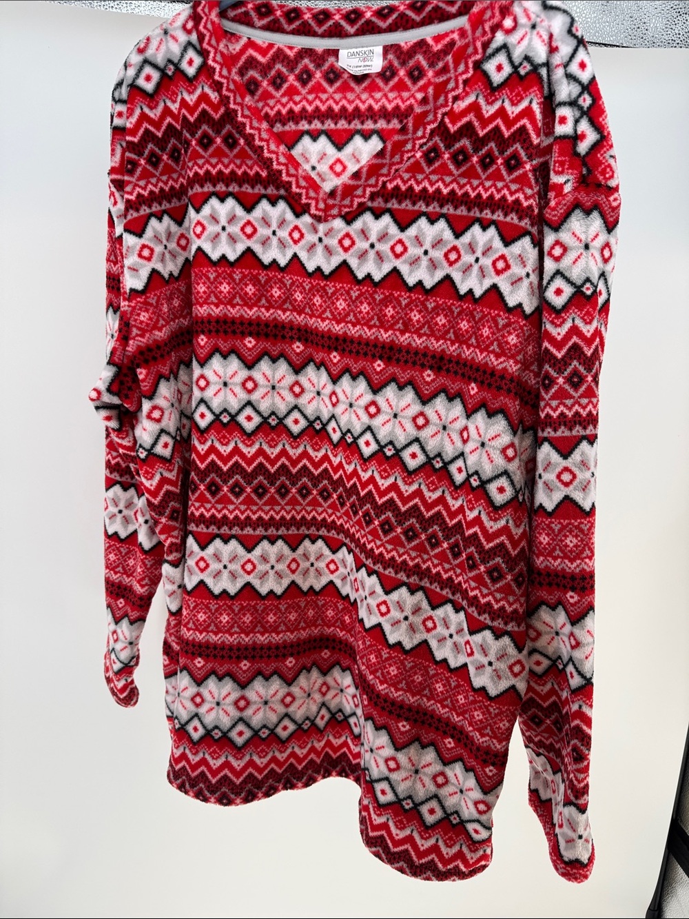 Danskin Red and White Fair Isle V-Neck Sweater
